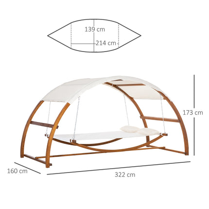 Cream white hammock with wooden frame and canopy, indoor/outdoor