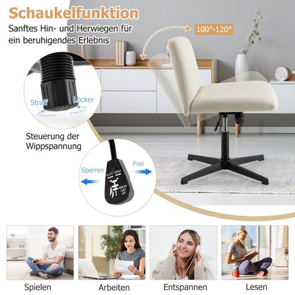 Kreuzstuhl ohne Armlehnen Drehstuhl mit breiter Sitzfläche Schreibtischstuhl Beige
