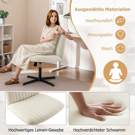 Kreuzstuhl ohne Armlehnen Drehstuhl mit breiter Sitzfläche Schreibtischstuhl Beige