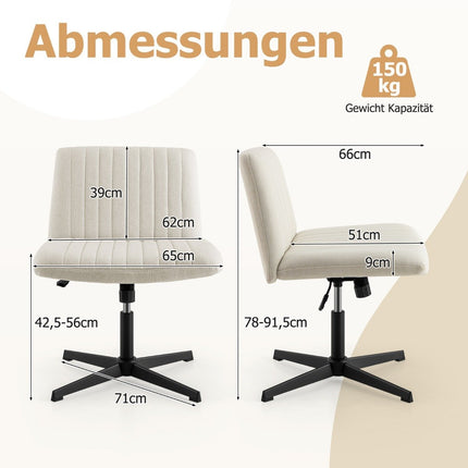 Kreuzstuhl ohne Armlehnen Drehstuhl mit breiter Sitzfläche Schreibtischstuhl Beige