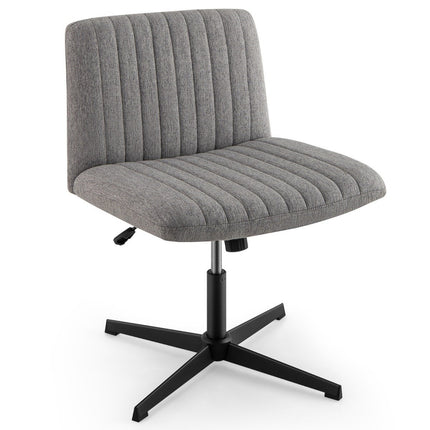 Chaise à pieds croisés sans accoudoirs, chaise pivotante à assise large, chaise de bureau grise