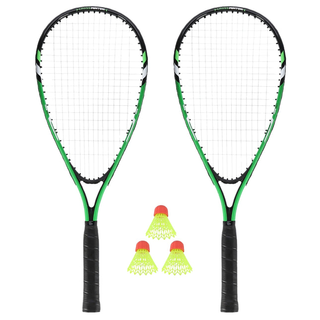 Crossminton Set mit 2 Schlägern, Federbällen, grünem Bezug