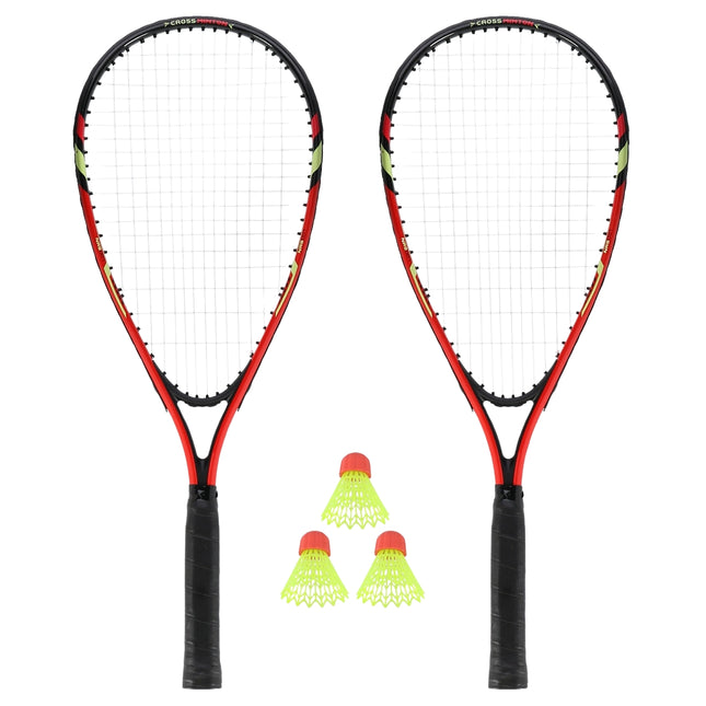 Crossminton Set mit 2 Schlägern, Federbällen, roter Hülle