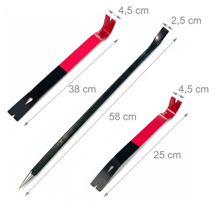 Crowbar Set, 3-Piece, Hardened Steel, Nail Pullers