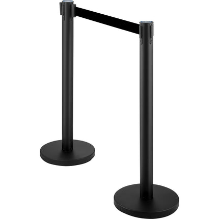 Crowd Control Stanchion Set, 4 Pack, 6.6 Ft Belt, Black
