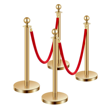 Crowd Control Stanchion Set, 4 Posts, 2 Red Velvet Ropes
