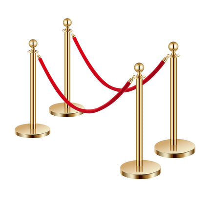 Crowd Control Stanchion Set, 4 Posts, 2 Red Velvet Ropes