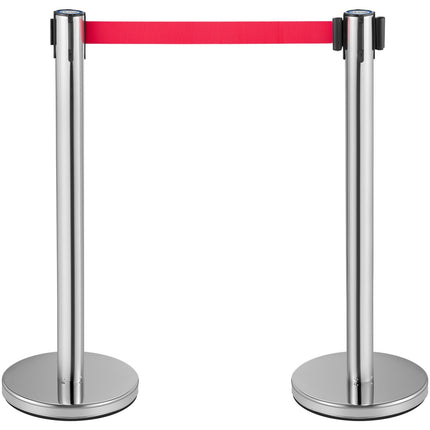Crowd Control Stanchion Set, 6 Pack, 6.6ft Red Belt, Stainless Steel