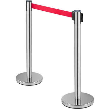 Crowd Control Stanchion Set, 6 Pack, 6.6ft Red Belt, Stainless Steel