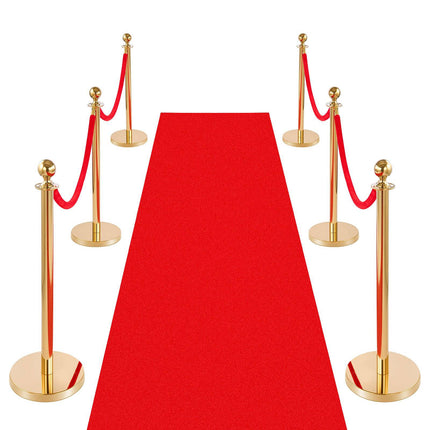 Crowd Control Stanchion Set, 6 Posts, 4 Velvet Ropes, Gold