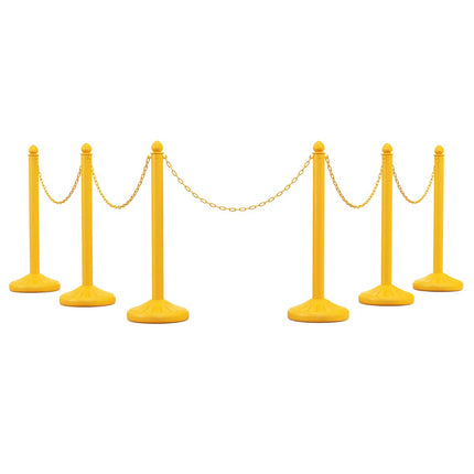 Personenleitsystem, 6 Pfosten, 5 Ketten, Gelb