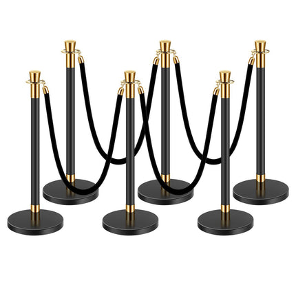 Crowd Control Stanchion Set, 6 Posts 5 Ft, 4 Velvet Ropes