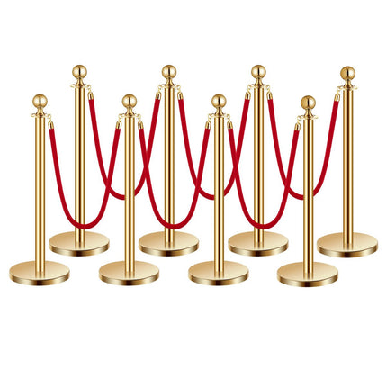 Crowd Control Stanchion Set, 8 Posts, 6 Red Velvet Ropes