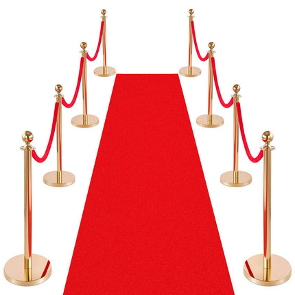 Crowd Control Stanchion Set, 8 Posts, Ropes, Red Carpet