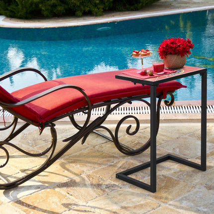 C-förmiger Beistelltisch Sofatisch mit Metallgestell Terrassentisch 46,5 x 32 x 65,5 cm Schwarz + Rot