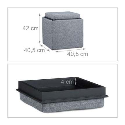 Cube Storage Ottoman with Reversible Tray Lid, 40 L, Grey, 300 kg Load