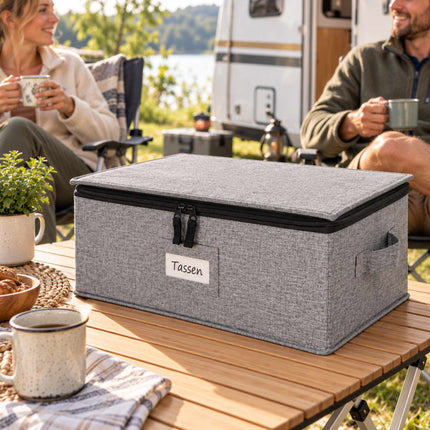 Cup Storage Box for 12 Cups with Dividers, Set of 2, Grey