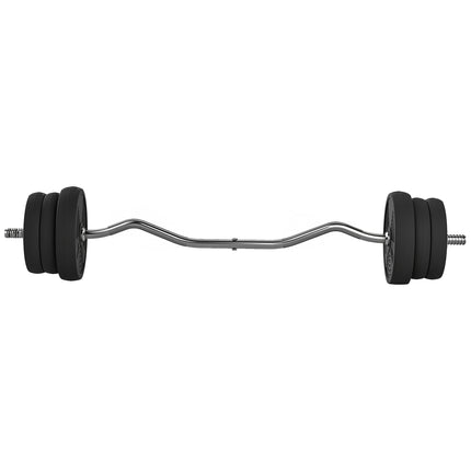 Curl Barbell Set 25 kg with 6 Weight Plates, Non-Slip Grip, PVC Coated, Black