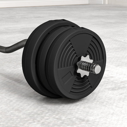 Curl Barbell Set 25 kg with 6 Weight Plates, Non-Slip Grip, PVC Coated, Black