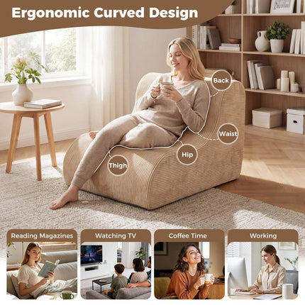 Curved Floor Sofa, Machine-Washable Cover, Beige