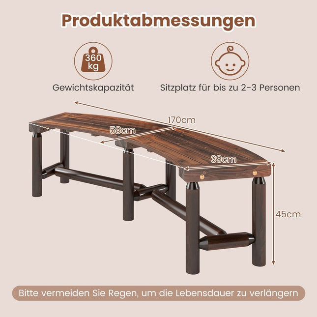 Curved Outdoor Wooden Bench for 2-3 People, 170 cm