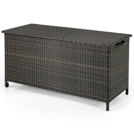 Kissenbox mit Rollen &amp; 320 L Fassungsvermögen Wasserdichte Polyrattan Kissenbox braun