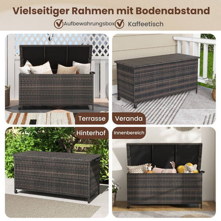 Kissenbox mit Rollen &amp; 320 L Fassungsvermögen Wasserdichte Polyrattan Kissenbox braun