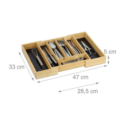 Cutlery Tray, Adjustable Bamboo, Black MDF