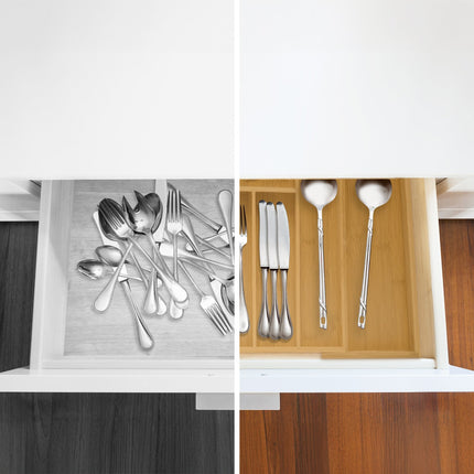 Cutlery Tray for Drawers, Adjustable Bamboo Organizer