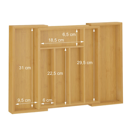 Cutlery Tray for Drawers, Adjustable Bamboo Organizer