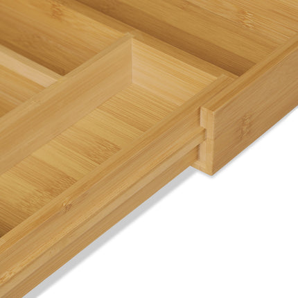 Cutlery Tray for Drawers, Adjustable Bamboo Organizer