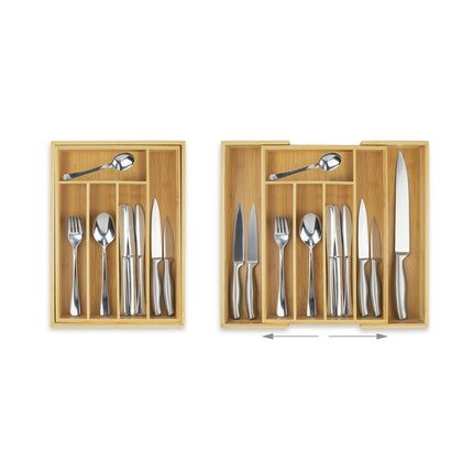 Cutlery Tray for Drawers, Adjustable Bamboo Organizer