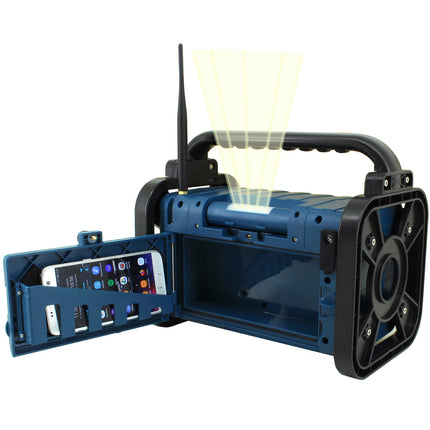 DAB85BL Stereo DAB+/UKW Bau-/Gartenradio mit Bluetooth®, LED-Beleuchtung &amp; Li-Ion-Akku