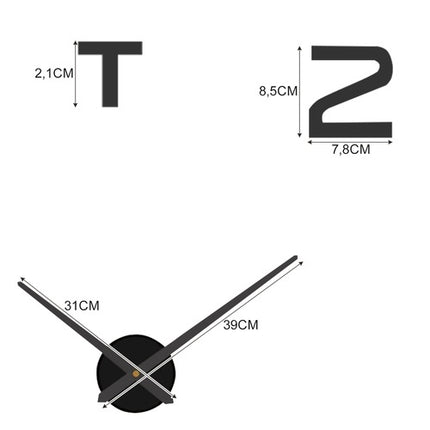 3D nástěnné hodiny DIY, černá, 60-130 cm, tiché, loft styl