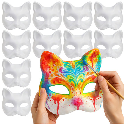 Katzenmasken zum Basteln, 10er Set zum Bemalen und Basteln