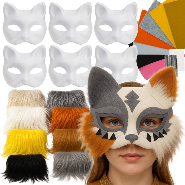 DIY Katzenmasken-Set, 6 Stück mit Zubehör