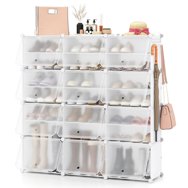 DIY Shoe Rack with 12 Compartments for 48 Pairs, White