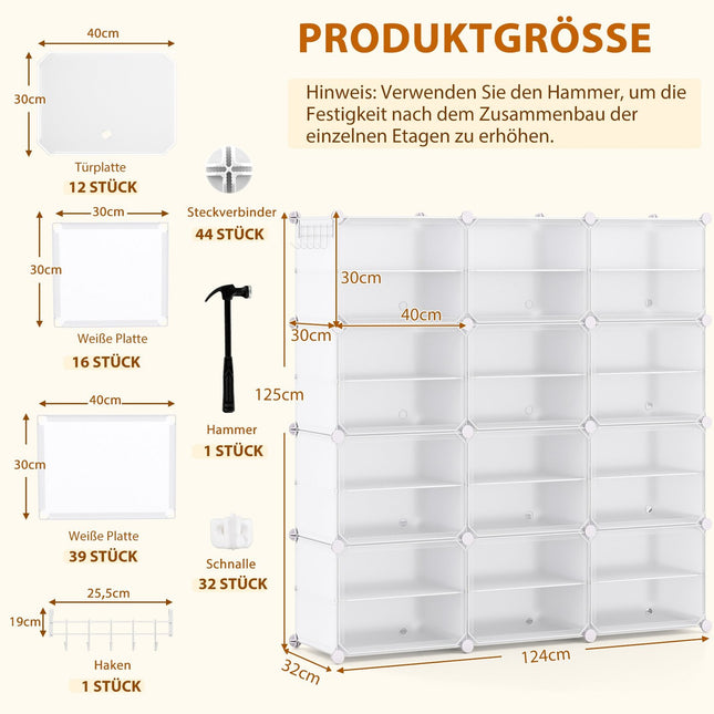 DIY Shoe Rack with 12 Compartments for 48 Pairs, White