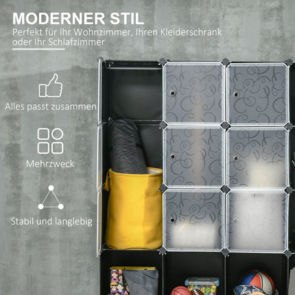 Modulares Kleiderschranksystem mit 16 Würfeln und 2 Kleiderstangen