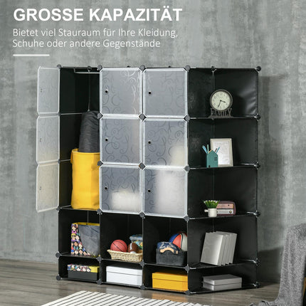 Modulares Kleiderschranksystem mit 16 Würfeln und 2 Kleiderstangen