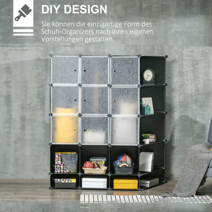 Modulares Kleiderschranksystem mit 16 Würfeln und 2 Kleiderstangen