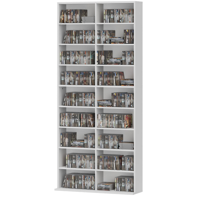 CD/DVD/Blu-ray-Aufbewahrungsregal, 14 verstellbare Einlegeböden, Weiß