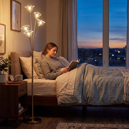 Dandelion Gold vloerlamp, metalen frame, 180 cm hoog
