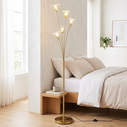 Dandelion Gold vloerlamp, metalen frame, 180 cm hoog