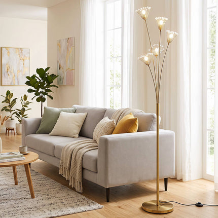Dandelion Gold vloerlamp, metalen frame, 180 cm hoog