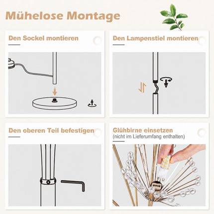 Dandelion Gold vloerlamp, metalen frame, 180 cm hoog