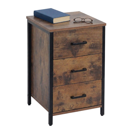 Dark Brown 3-Drawer Bedside Table, MDF & Steel