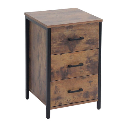 Dark Brown 3-Drawer Bedside Table, MDF & Steel