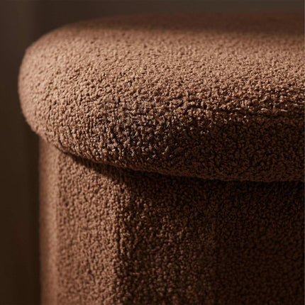 Dark Brown Teddy Fabric Storage Bench, Oval Shape