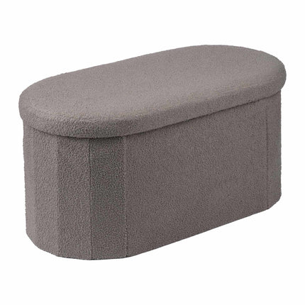 Dark Gray Teddy Fabric Storage Bench, Oval Shape